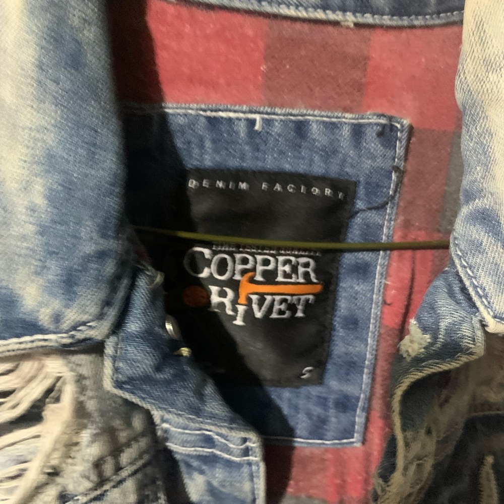 Copper Rivet Distressed Denim Jacket - Picture 3 of 3